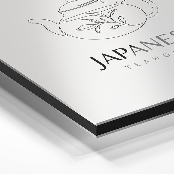 Théière Japonaise et Feuillage, line art minimaliste — Aluminium Dibond relief 3D