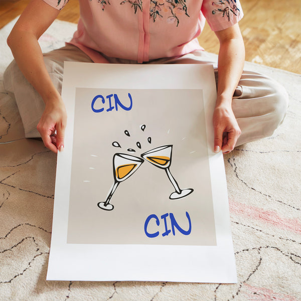 Affiche Cin Cin verre de vin line art minimaliste — Poster HP mat