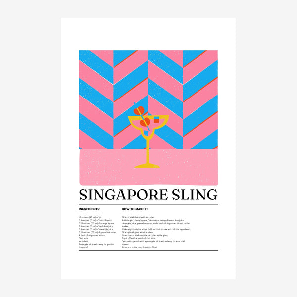 Singapore Sling – Affiche cocktail géométrique — Toile sur châssis