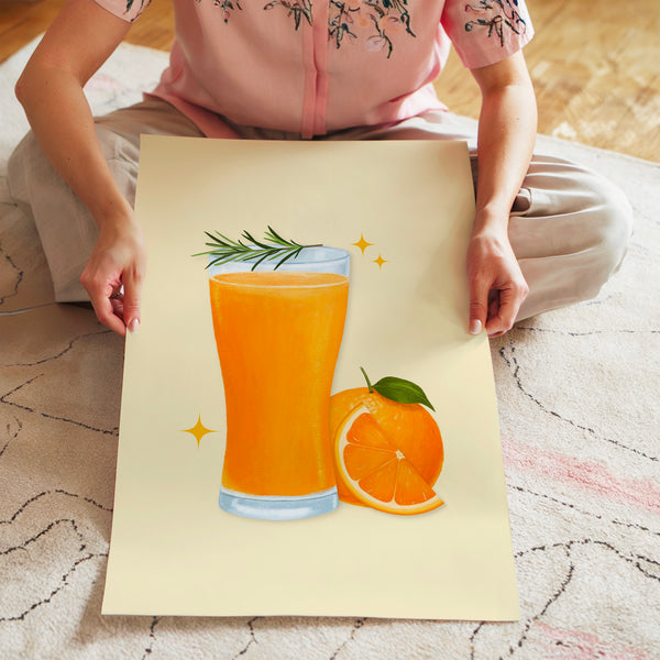 Verre de jus d'orange frais et agrume pop art — Poster HP mat