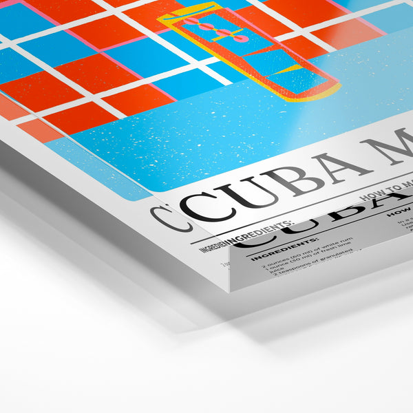 Cuba Mojito – Affiche cocktail pop art bleu et orange — Verre acrylique