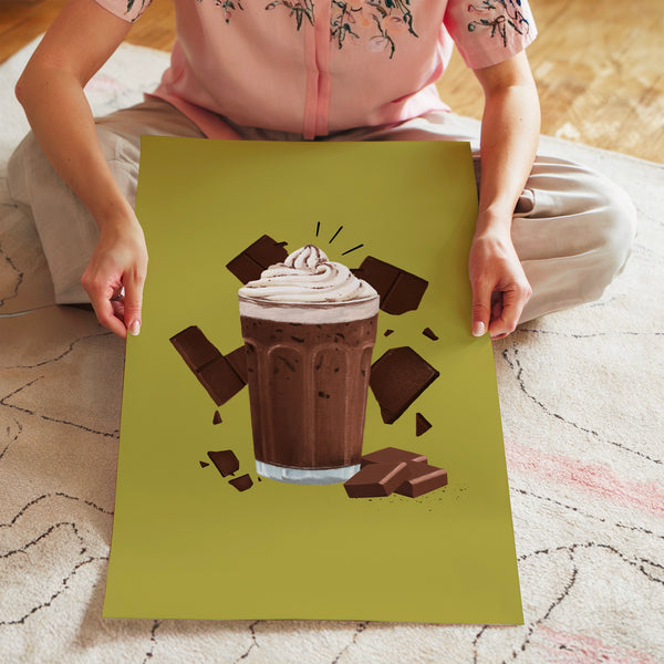 Milkshake chocolat pop art jaune moutarde — Poster HP mat