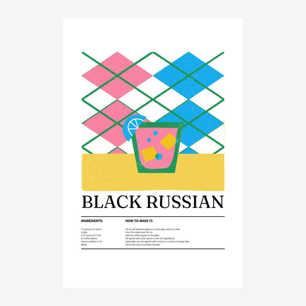 Black Russian - Affiche cocktail géométrique — Toile sur châssis
