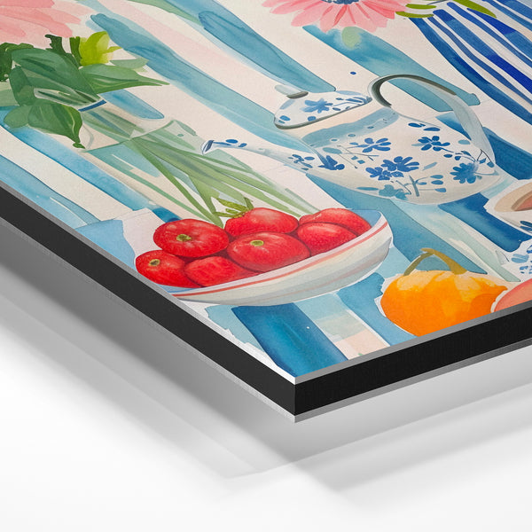 Bouquets et fruits rose poudré bleu ciel — Aluminium Dibond