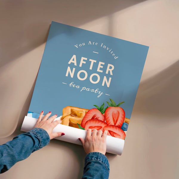 Affiche Afternoon Tea Party, bleu ciel et gaufre — Poster HP mat