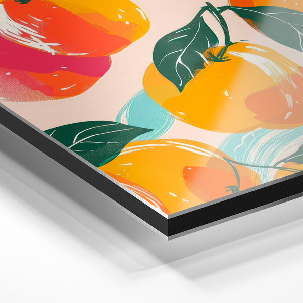 Affiche agrumes orange et rose, style botanique — Aluminium Dibond relief 3D