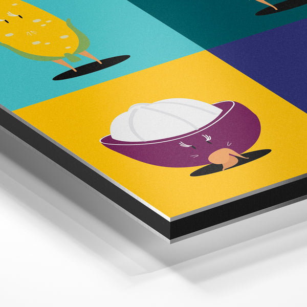 Quatre fruits joyeux pop art multicolore — Aluminium Dibond