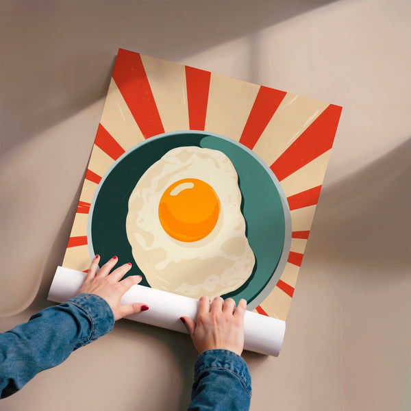 Œuf au plat pop art rouge, crème et orange — Poster HP mat