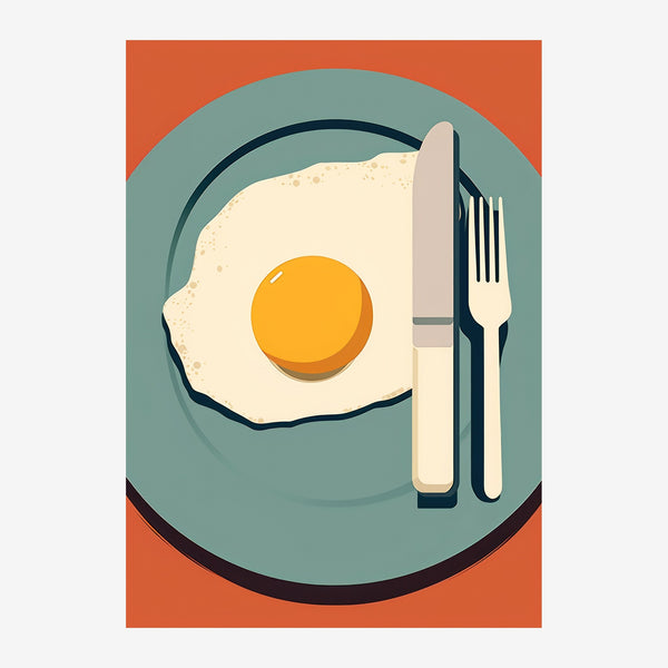 Œuf au plat rétro, affiche épurée orange et gris — Toile sur châssis