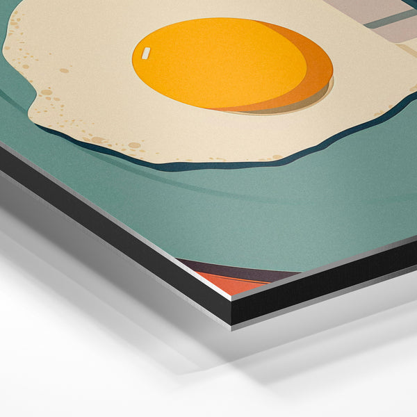 Œuf au plat rétro, affiche épurée orange et gris — Aluminium Dibond