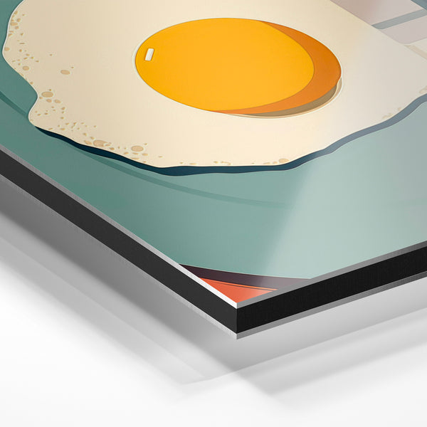Œuf au plat rétro, affiche épurée orange et gris — Aluminium Dibond relief 3D