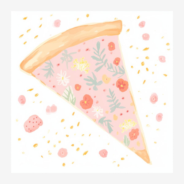 Slice de Pizza Fleurie – Illustration Rose Pastel — Toile sur châssis