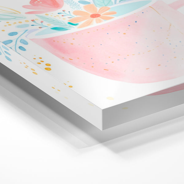 Tasse rose avec fleurs et feuillages pastels — Verre acrylique