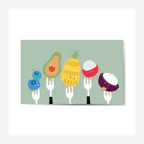 Fruits et fourchettes, pop art vert pastel — Toile sur châssis