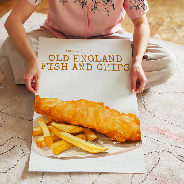 Old England Fish and Chips, affiche rétro — Poster HP mat