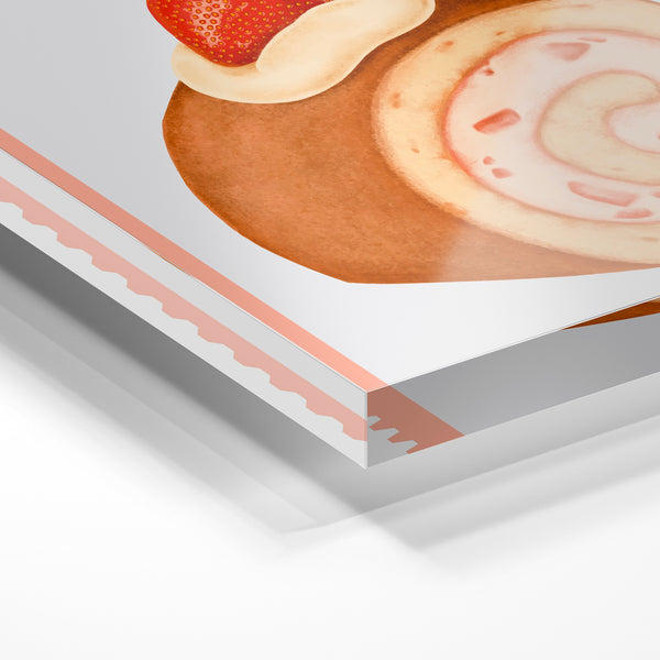 Roulé à la fraise et crème, timbre pâtisserie — Verre acrylique