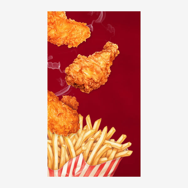 Poulet frit et frites pop art rouge et or — Toile sur châssis