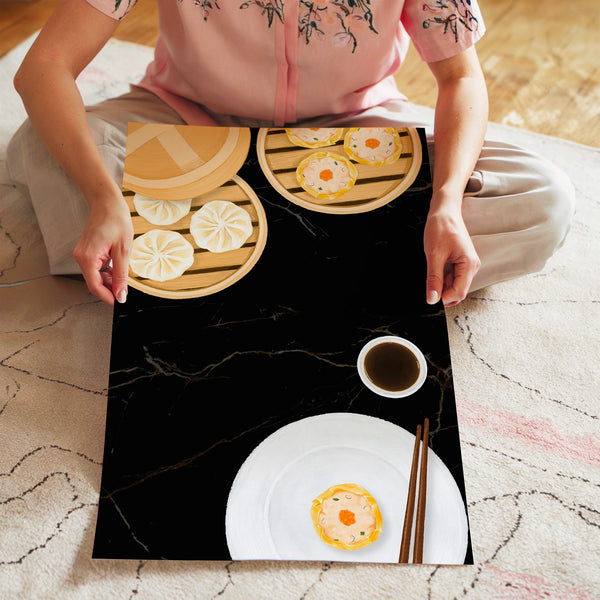 Dim sum minimaliste et baguettes noir et blanc — Poster HP mat