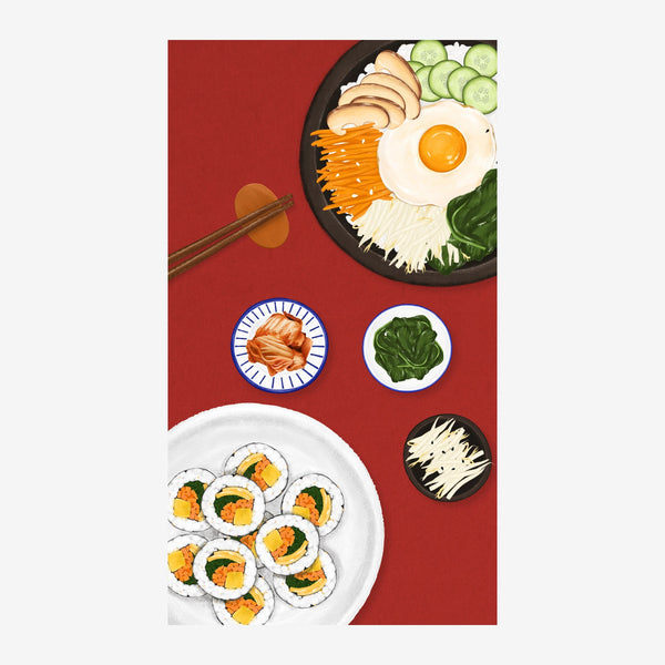 Bol de nouilles et sushi, design minimaliste rouge et blanc — Toile sur châssis