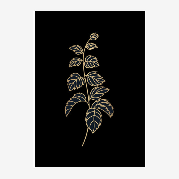 Branche dorée et noir, line art minimaliste botanique — Toile sur châssis