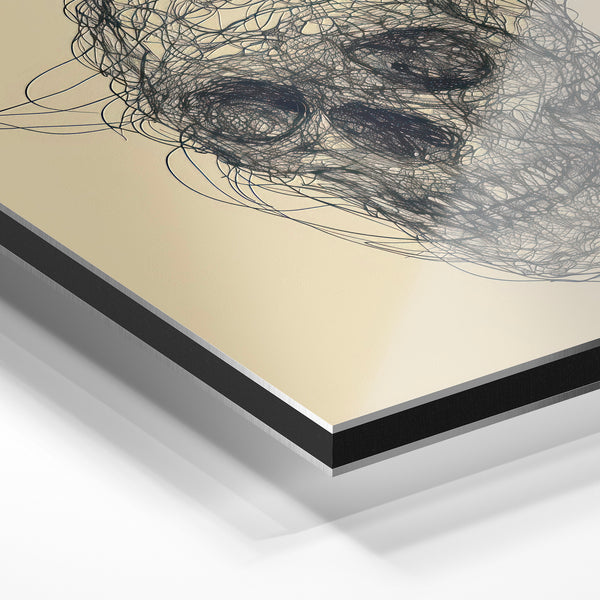 Crâne line art minimaliste, beige et noir — Aluminium Dibond relief 3D