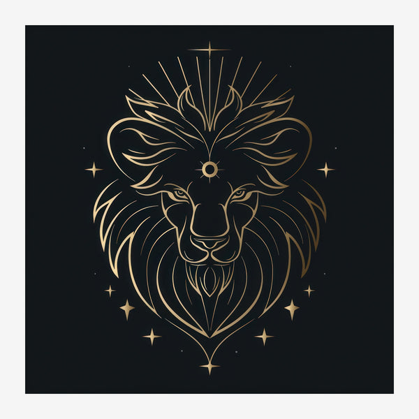 Tête de lion stylisée, line art noir et or — Toile sur châssis