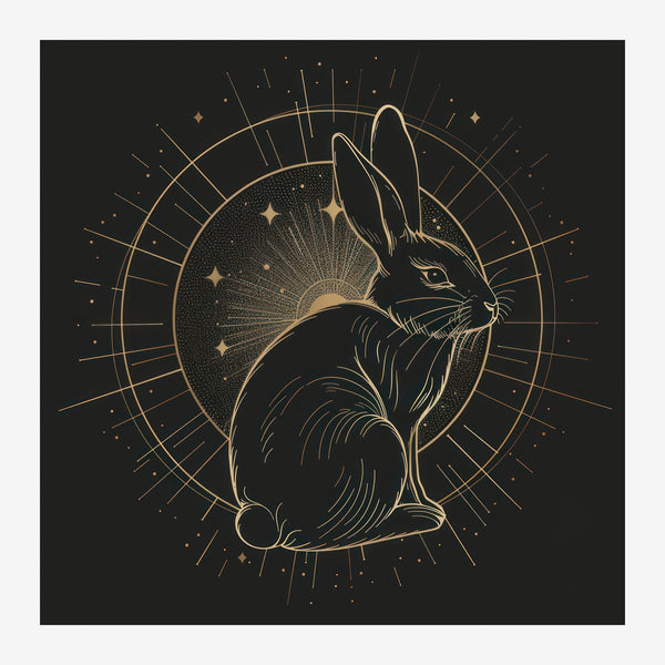 Lièvre mystique noir et or, line art épuré — Toile sur châssis