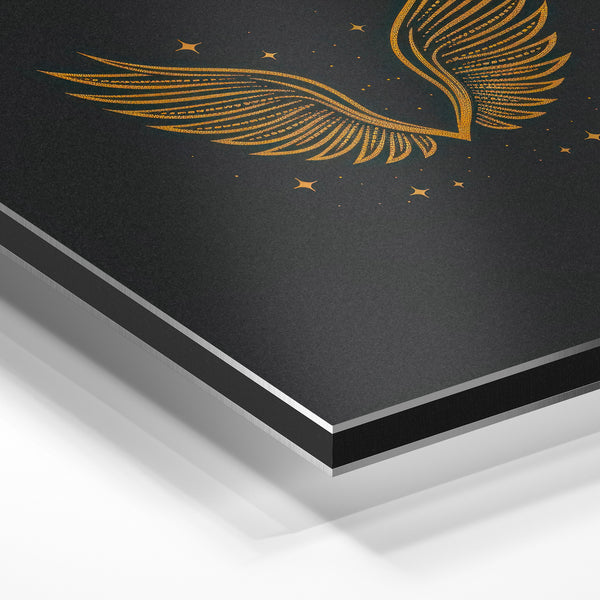 Ailes dorées et étoiles - Line art noir et or — Aluminium Dibond