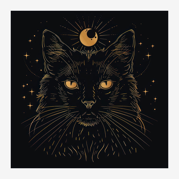 Chat ésotérique noir et or, line art mystique — Toile sur châssis