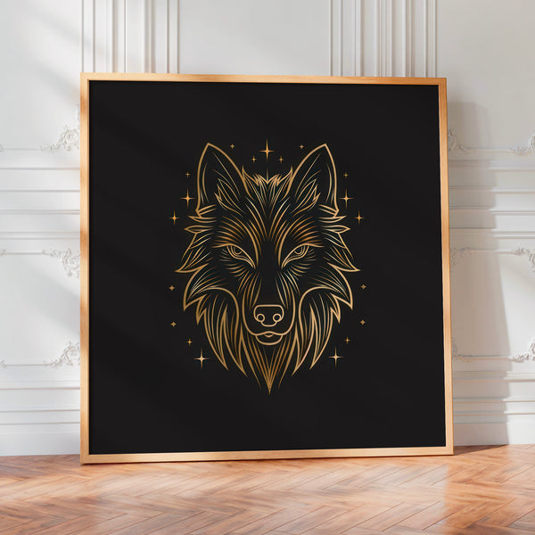 Tête de loup ligne or et noir minimaliste — Poster HP mat