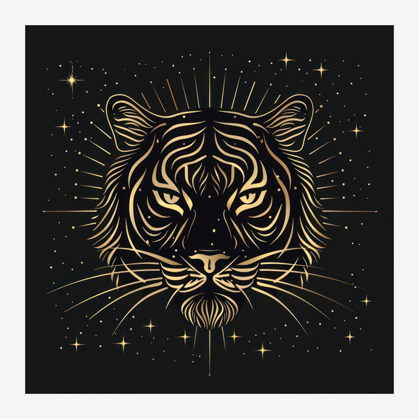 Portrait de tigre doré et noir, style art déco — Toile sur châssis