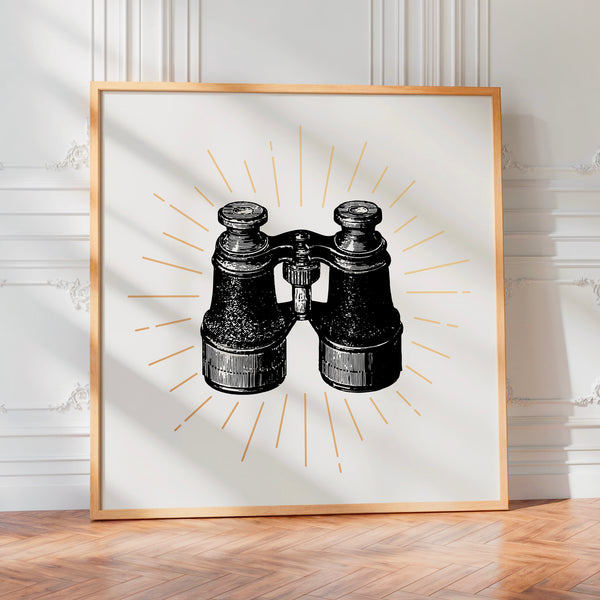 Jumelles rétro noir et blanc avec rayons dorés — Poster HP mat