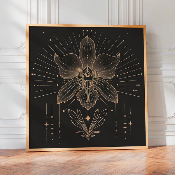 Orchidée dorée géométrie sacrée line art — Poster HP mat
