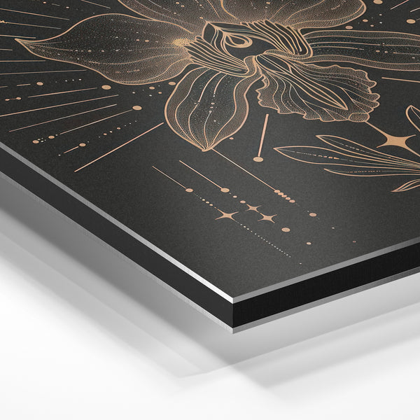 Orchidée dorée géométrie sacrée line art — Aluminium Dibond