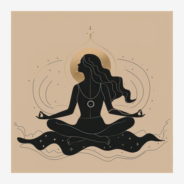 Femme en méditation, silhouette et mandala — Toile sur châssis
