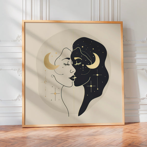 Dualité nocturne, affiche line art minimaliste — Poster HP mat