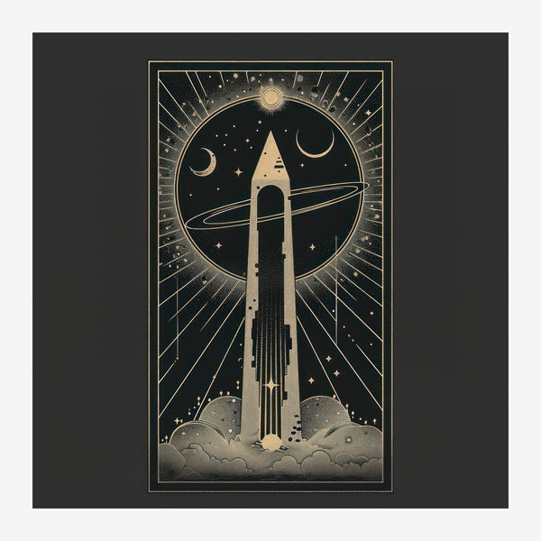 Fusée vers les astres, art déco noir et or — Toile sur châssis