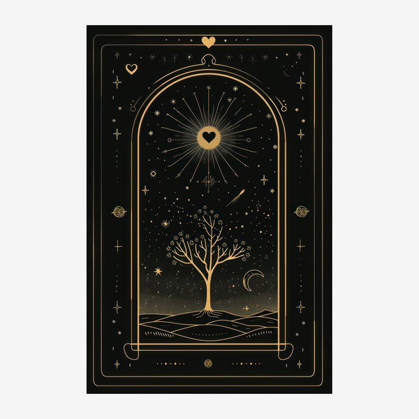 Arbre cosmique noir et or, affiche ligne art — Toile sur châssis
