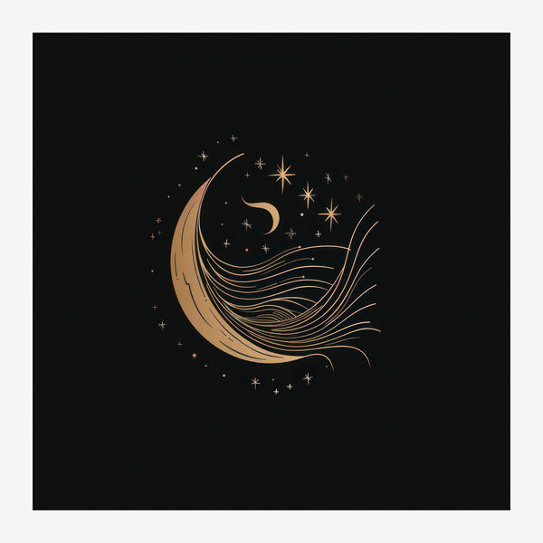 Lune et étoiles line art, noir et or minimaliste — Toile sur châssis