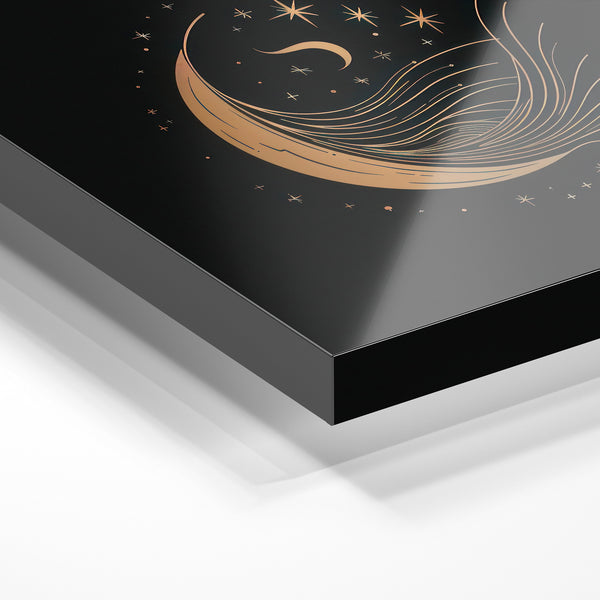 Lune et étoiles line art, noir et or minimaliste — Verre acrylique