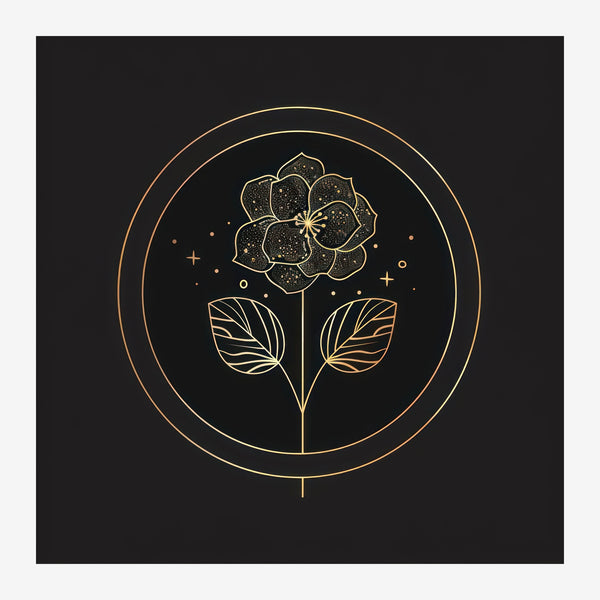 Fleur géométrique or et noir, line art botanique — Toile sur châssis
