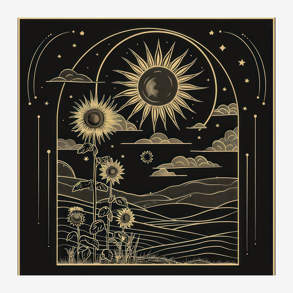 Tournesols et Soleils Art Déco Noir et Or — Toile sur châssis