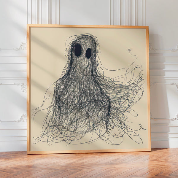 Silhouette fantôme en line art minimaliste beige — Poster HP mat