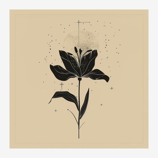 Fleur minimaliste et étoiles, line art beige — Toile sur châssis