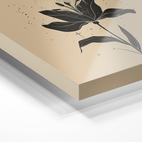 Fleur minimaliste et étoiles, line art beige — Verre acrylique