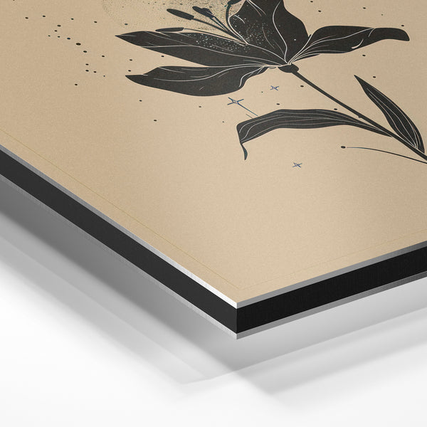Fleur minimaliste et étoiles, line art beige — Aluminium Dibond