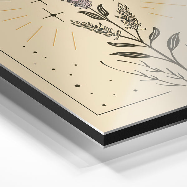 Plante mystique en line art beige et noir — Aluminium Dibond relief 3D