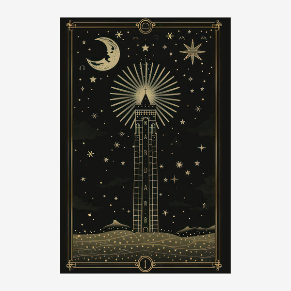 Phare étoilé noir et or, art déco mystique — Toile sur châssis
