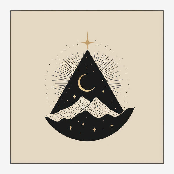 Montagne et Lune en Line Art Minimaliste — Toile sur châssis