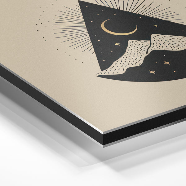Montagne et Lune en Line Art Minimaliste — Aluminium Dibond